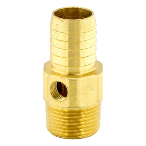 Brass Straight Adapter - 1" Male Pipe Thread X 1" Barb With 1/4" Tap 4 Brass Straight Adapter - 1" Male Pipe Thread X 1" Barb With 1/4" Tap - Image 2