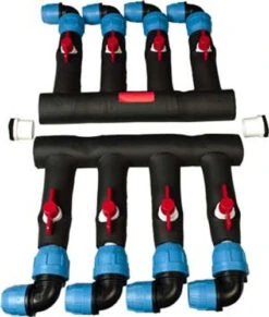 PVC Compression Manifold - Angle Header - 1-1/4" PVC Inlet X (4) 3/4" PE Outlets