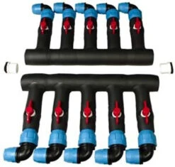 PVC Compression Manifold - Angle Header - 1-1/4" PVC Inlet X (5) 3/4" PE Outlets