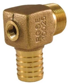 Brass Elbow - 1" Male Pipe Thread X 1" Barb With 1/4" Tap