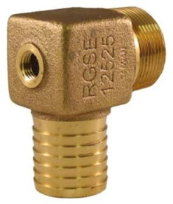 Brass Elbow - 1-1/4" Male Pipe Thread X 1-1/4" Barb With 1/4" Tap